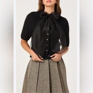 NEW ASTR THE LABEL, Bow Organza Mixed Media Sweater Size XL